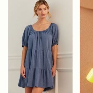 Blue Puff Sleeve Dress Velvet by Graham and Spencer medium